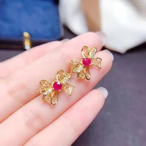 Stud Earrings Natural 4 Ruby Gemstone Bowknot Real S925 Silver Fine Weddings Jewelry For Women MeiBaPJFS