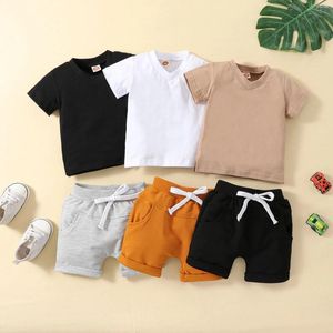 Kläder sätter barn sommar pojkar solid färg kortärmad t -short shorts två bit set mamas pojkedräkt