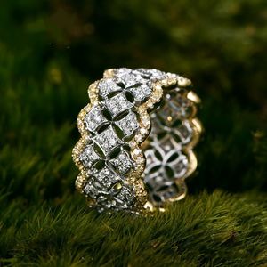 Z bocznymi kamieniami 18K Rose Gold Pave Diamond Ring Real 925 Srebrny srebrny bijou zaręczyny Pierścienie dla kobiet Party Bridal Party Prezent 230410