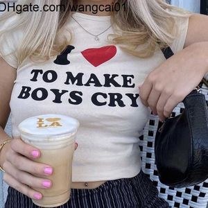 Men's T-Shirts i love to make boys cry cyber y2k trashy crop top Fa streetwear cyber y2k fairycore fairy grunge cropped 410&3