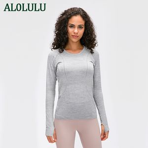 AL0LULU Mit Logo Damen Langarm-Sport-T-Shirt mit Rundhalsausschnitt, Lauf-Fitness-Top