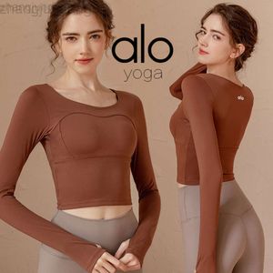 Desginer Aloo Yoga Topps Tight Fit Chest Cushion Suit Female Long Sleeve Sports Top Vacker Back Quick Torking Clothing Fitness Suit Female