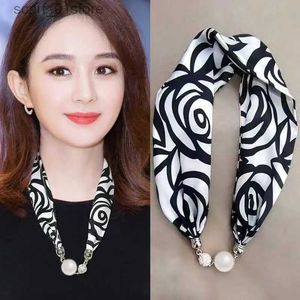 スカーフltifunctional Luxury Silk Scarf Scarf Scarf Necklace Headband新しいバックルブレスレット女性春と夏の日ネックガードル231110