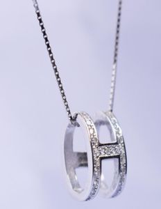 Women039SレターダイヤモンドペンダントネックレスREAL S925 STERLING SIRE Personality Letter H Diamond Chain Pendant G5611376