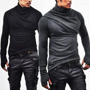 Camisetas masculinas High Street Folds Luvas Luvas de mangas compridas 2023 Autumn Winter Solid Gurtleneck