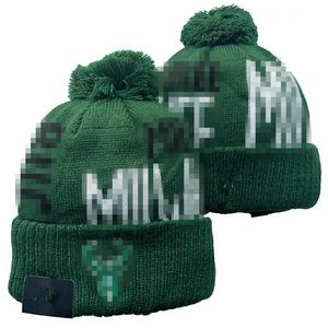 Мужские кепки Bucks Beanies Шапки-бини All 32 Teams Вязаные манжеты с помпонами в полоску по бокам Шерстяные теплые вязаные шапки для студенческого спорта США Хоккейная кепка для женщин A2