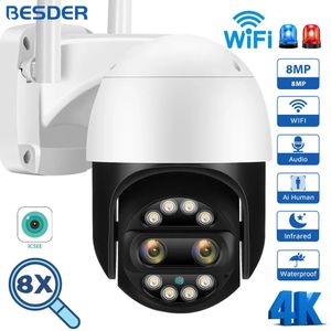 Kamery IP 8MP Ptz WiFi aparat Dual obiektyw Nocny wizja Wykrywanie przez ludzi 8x cyfrowy zoom CCTV kamera nadzoru wideo 4MP Security Camera 231109