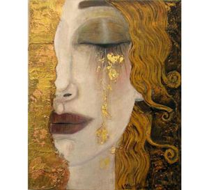 Högkvalitativ handgjorda Gustav Klimt Golden Tears Oljemålningar Reproduktion Kvinna Bild för sovrumsdekor3659761