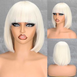 Lace Wigs Wig Women's Beige Straight Bangs Shoulder Buckle Bobo Straight Wig Headband Wig