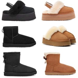 Designer fluffiga snöstövlar mini kvinnor vinter australia plattform ug boot päls toffel ankel ullskor fårskinn äkta läder trendiga skor varumärke avslappnad utanför