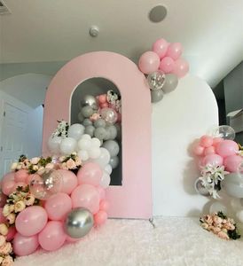 パーティーデコレーション 5X7フィート ピンク オープンアーチ背景カバー ドア形状バルーンスタンドフレーム 結婚式イベント装飾用