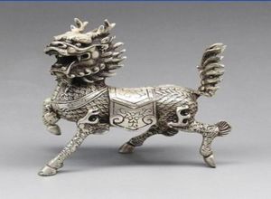 Chiński srebrny posąg miedzi Kirin Statue0123456782206883