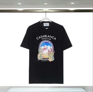 2023 Rhude Camiseta Designer Mens Camisetas Maré Impresso Tee Homens Mulheres Redondo Pescoço Manga Curta Camiseta Casual Solta Moda High Street Hip Hop 23-24