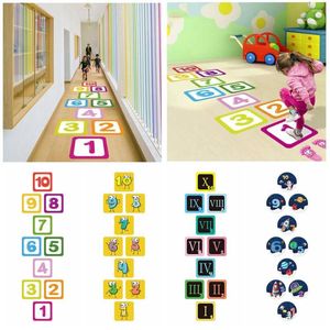 Present Wrap Cartoon Number Grids Hopscotch Game Floor Stickers borttagbara självhäftande plantskolor Dekaler Förälder-barn heminredning