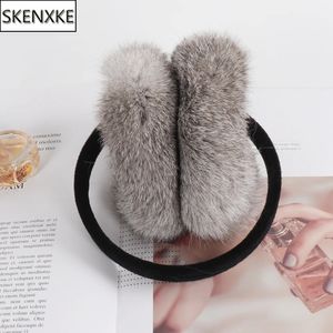 Ear Muffs Sprzedaj rosyjską Plush Real Rabbit Fur Earlaps Winter Woman Warm Warm Fluffy Rabbit Fur Earmuff Outdoor Furflaps 231109