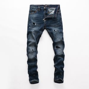 PP PLEINXPLEIN Herrarna Original Design Blue Color Straight Top Stretch Slim Plein Denim Jeans Pant Casual 309
