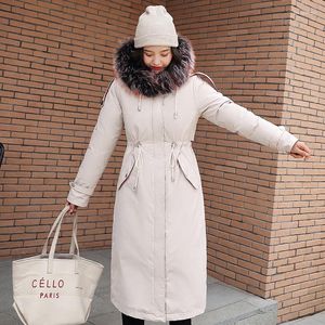 Women's Down 2023 Winter Slim X-Long Jacket Women Casual Coat Solid Huva med päls krage ullfoder outwear