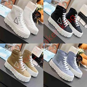 Double Wheel Nylon Gabardine Sneakers Triangle Logo Canvas أحذية غير رسمية للمدربين أحذية رياضية سميكة الحذاء 35-41