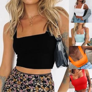 Camisolesタンクフィットタンクソリッドトップスリムノースリーブストラップ女性のバックレスセクシーワイドクロップブラウス