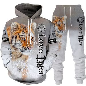 Män och kvinnor 3D -tryckt Tiger Casual Clothing Wolf Fashion Sweatshirt Hoodies and Trousers tränar 008