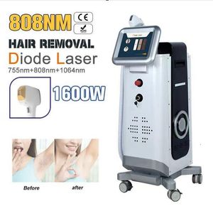 Klinik Använd 808nm Diode Laser Hårborttagningsmaskin 1600 Watts Ice 755Nm 808NM 1064NM 3 Våglängder Permanent smärtfri hårlaser hudföryngring Skönhetsmaskin