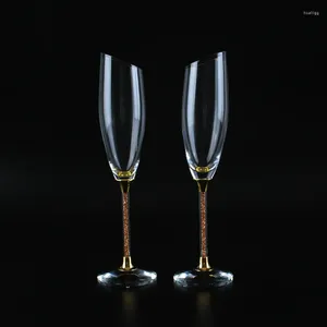 Copas de vino inclinadas para boda, copas de champán personalizadas, copa de cristal dorada para fiesta, decoración H1190