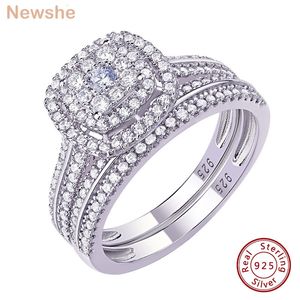 Med sidogenar She 2st Wedding Rings for Women Solid 925 Sterling Silver Engagement Ring Bridal Set 1.6ct Halo Round Cut AAAAA Zircon 230410