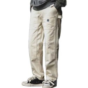 Herrbyxor herr jeans overaller vintage lösa vita jeans raka ben multi-pocket byxor zln231110
