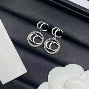 Orecchini di design, ago in argento 925, orecchini personalizzati, orecchini pendenti con doppio alfabeto rotondo in zircone da donna, Natale. Gioielli, alta qualità con scatola