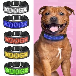 Dog Collars Leashes LED PET Anti-Lost Collar Bluetooth Connection調整可能LED DOG名サインUSB充電式ライトアップカラーのほ​​とんどのペット231110