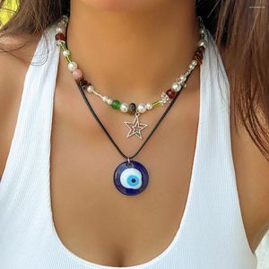 Pendant Necklaces Lacteo Natural Stone Irregular Beads Star Charm Necklace Blue Turkish Lucky Eye Choker For Women Party Boho Jewelry Gift