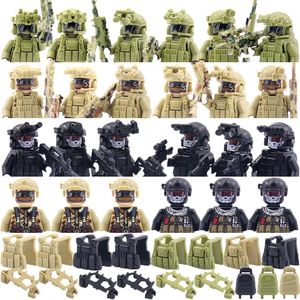 Soldat Military Building Blocks Ghost Special Forces Soldiers Figur Banditer Tillbehör Gun Ryggsäckar Västar Bältesvapen Kids Toy 231109