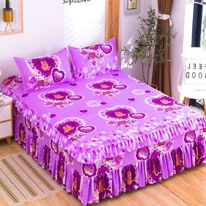 Saia de cama 3 peças/conjunto de roupas de cama 1 lençol2 travesseiros de moda Autumn Bedding não deslizante colchão de colchão roxo f0016 230410