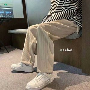 Men's Pants Summer Thin Casual Tie Straight Leg Corduroy Monochrome Oversized Warm Korean Street Streetwear Men 230410