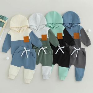 Комплекты одежды CitgeeAutumn, комплект штанов для маленьких мальчиков, толстовка с капюшоном и длинными рукавами контрастного цвета, одежда с эластичной резинкой на талии