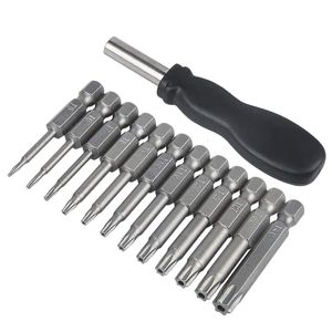 Skruvmejslar 12 Pack med Torx Head Screwdriver Bit Kit med 1/4 tum Hex Shank T5-T40-stjärnig skruvmejselverktygssats med 1 paket handtag 230410