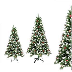 Christmas Decorations 5ft4ft Artificial Tree 150cm120cm Snowy Flocked Xmas with Red Berries Pine Cone Metal Base 231110