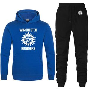 Herren Trainingsanzüge 2023 Supernatural Men Hoodie Winchester Bros Sweatshirt Mit Kapuze Einfarbig Lässige Baumwolle Sportswear 2pcas