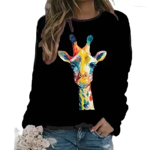 Kvinnors hoodies höst och vinter casual rund hals färgglada giraff tryck hoodie streetwear överdimensionerade kawaii toppar gotiska tee