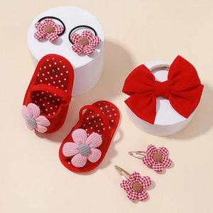 Accessori per capelli Set di scarpe a fiori nati per bambini Prewalker in cotone per neonati con fondo morbido Primi camminatori per ragazze