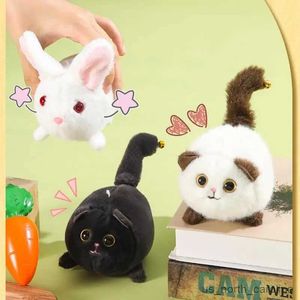 Stuffed Plush Animals Spinning Tail Plush Toy Cat White Rabbit Plush Toy Shakes Tail Pull Cord Can Move And Sound Plush Doll Bell Pull Cord Keychain R231110