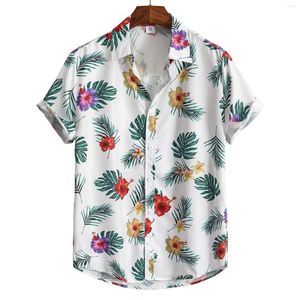 Men's T Shirts Casual Men's Loose Lapel Print Color Short Cuff Button Shirt Sand Beach Hawaiian Summer Top