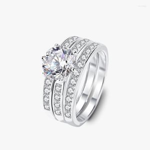 Cluster Rings 2 Moissanite Wedding Ring Ladies 925 Sterling Silver Luxury Versatile Set Jewelry Stackable Women