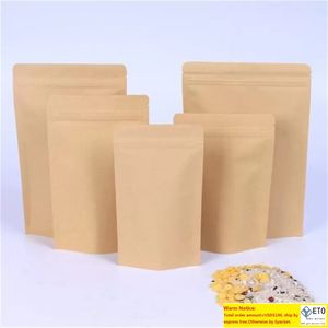 11 sizes Brown Kraft Paper StandUp Bags Heat Sealable Resealable Zip Pouch Inner Foil Food Storage Packaging Bag With Tear Notc 4 L2