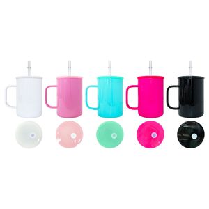 USA warehouse solid macaron colored blank sublimation colorful 17oz camper glass coffee mugs with plastic pp lids for sublimation printing vinyl UV DTF wraps