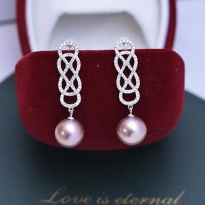 Stud Earrings ED142 Lefei Fashion 11-12mm Strong Luster Few Flaw Freshwater Pearl Creative Diamond-set For Women S925 Silver Jewelry