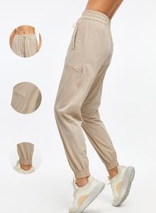 ll Womens Yoga Jogging Push Fitness Sweatpants Macio Cintura Alta Com Bolsos Com Zíper Calça Casual 5 Cores YDK06