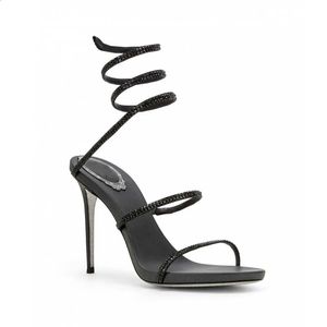Klädskor damer mode personlighet spiral rem sandaler designer strass kvinnors höga klackar 10 cm 231109