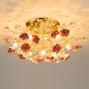 Ceiling Lights Bedroom Lamps Round Ceramic Flower Crystal Light For Home Nordic Luxury Living Room Modern Flush Mounted Dining