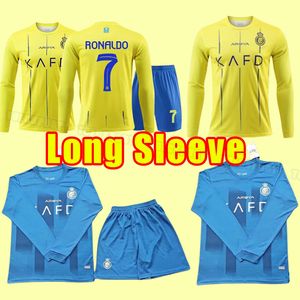 Manga comprida 23 24 al nassr fc camisas de futebol 2023 2024 ronaldo kit uniforme home amarelo cr7 camisa de futebol t alnassr away martinez ghareb arábia saudita torcedores jogador